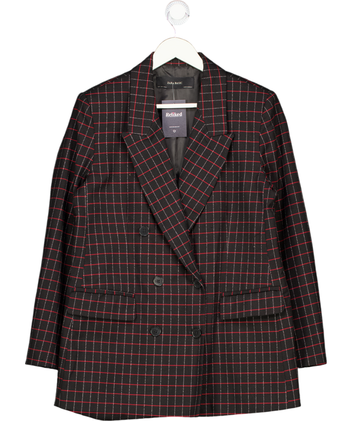 ZARA Black / Red Check Double Breasted Blazer UK L