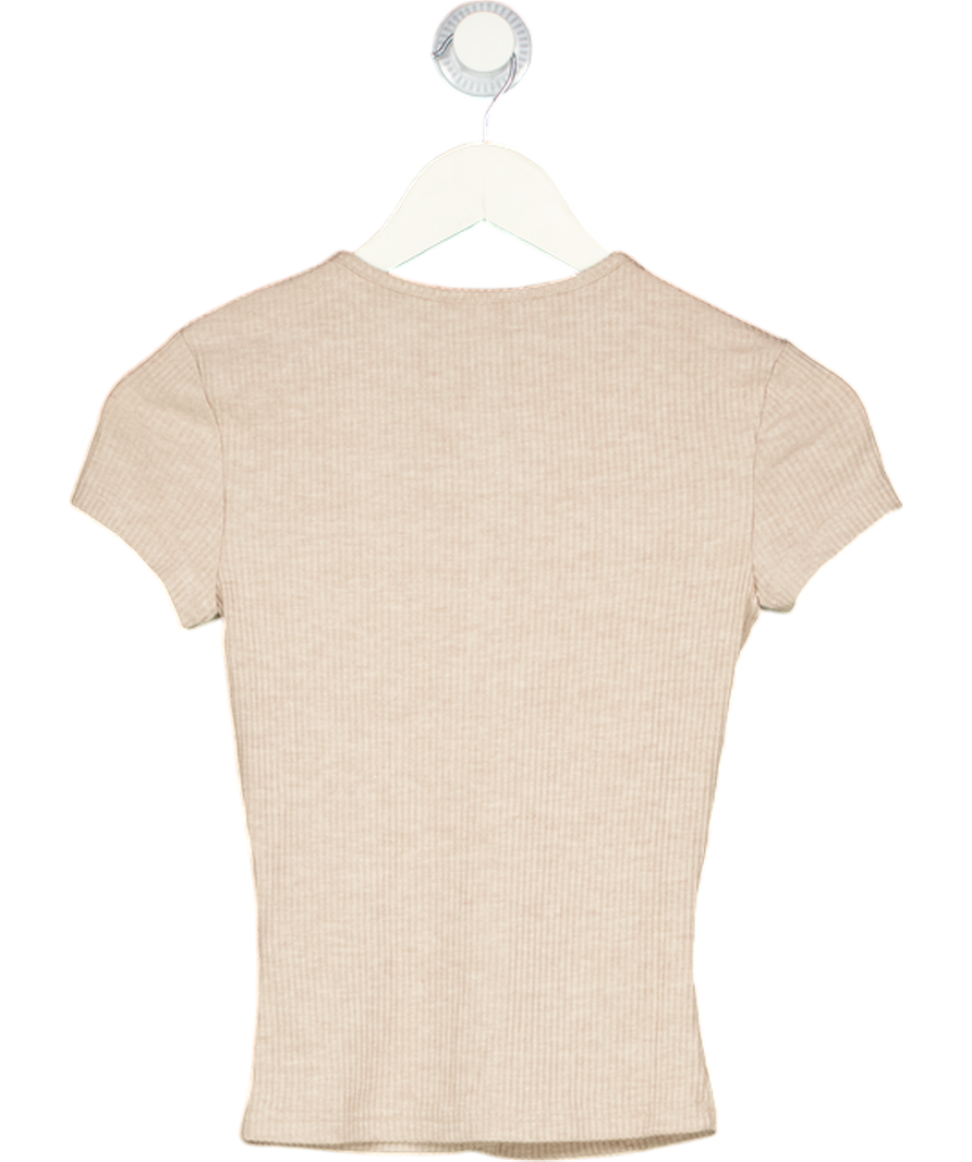 WHITE FOX Beige Ribbed Button Through Top UK XS