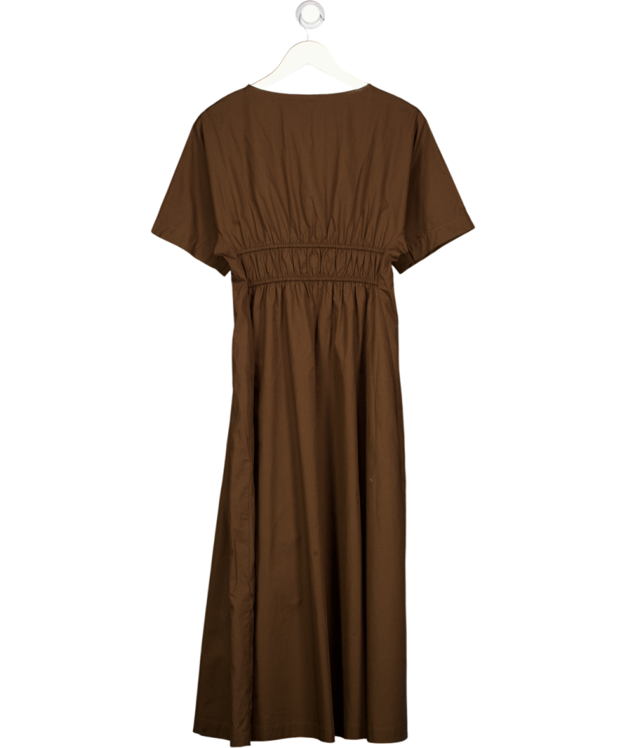 Threadbare Brown Elasticated Waist Cotton Poplin Midi Dress In Chocolate UK 8