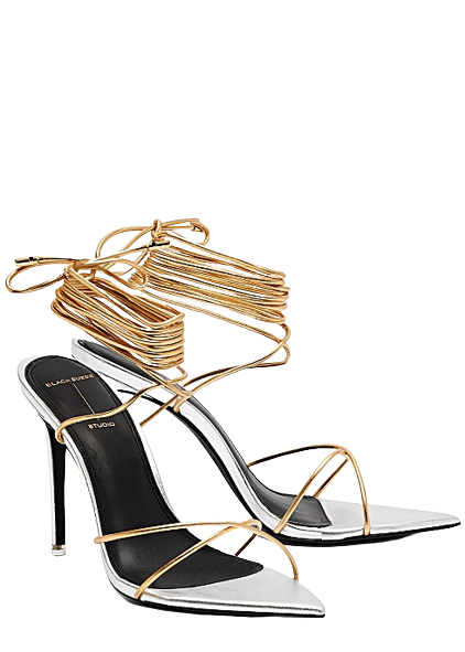 Black Suede Studio 'talia' Metallic Leather 100 Lace Up Pump UK 7 EU 40 👠