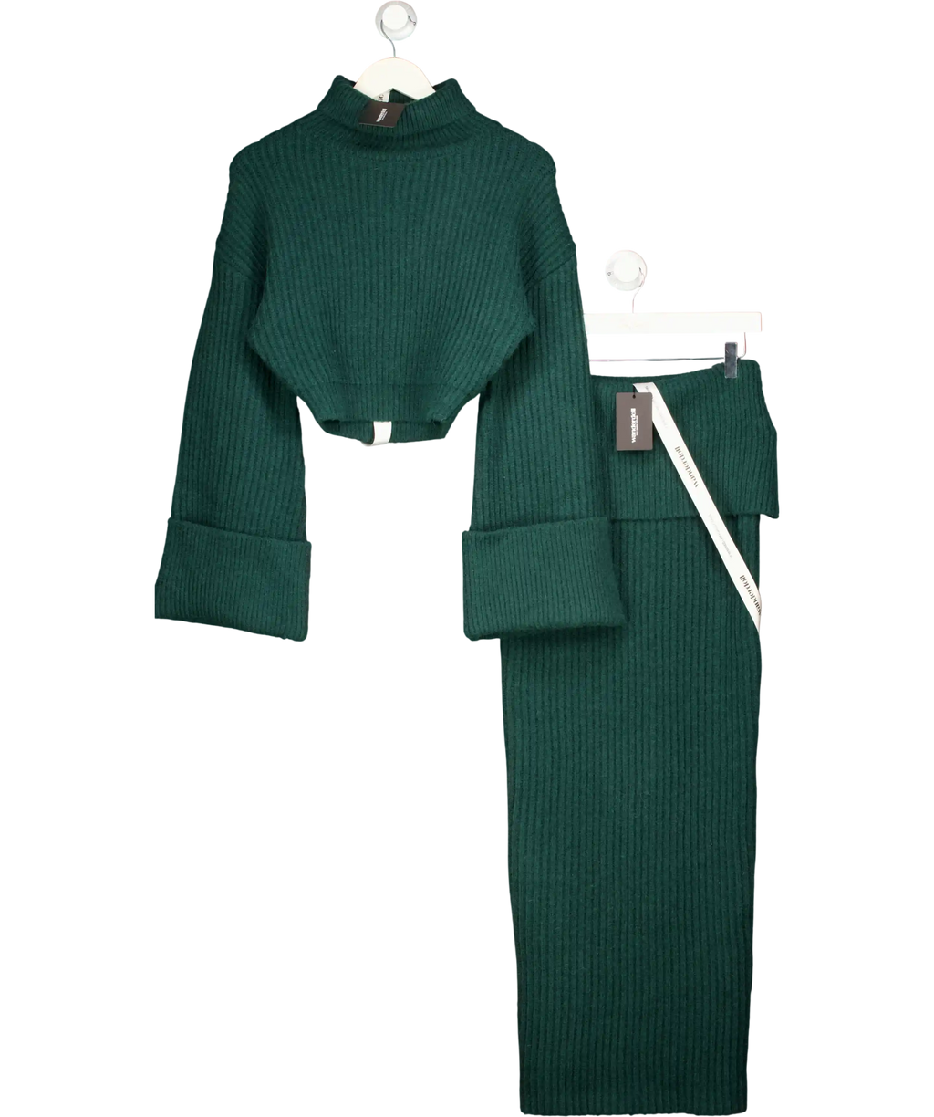 WANDERDOLL 2-piece Mabel Forest Green Cropped Jumper And Skirt Knit Co-ord Set UK S