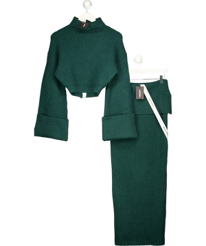 WANDERDOLL 2-piece Mabel Forest Green Cropped Jumper And Skirt Knit Co-ord Set UK S