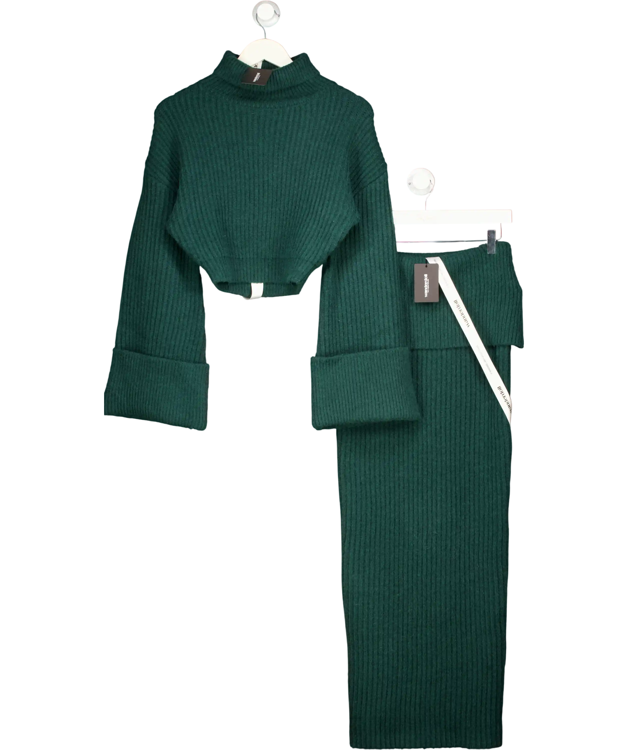WANDERDOLL 2-piece Mabel Forest Green Cropped Jumper And Skirt Knit Co-ord Set UK S
