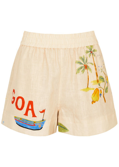 Rhode Cream Kina "Goa" Printed Linen Shorts UK M