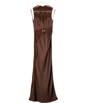 MICHELLE KEEGAN Lace Detail Column Dress - Brown UK 6