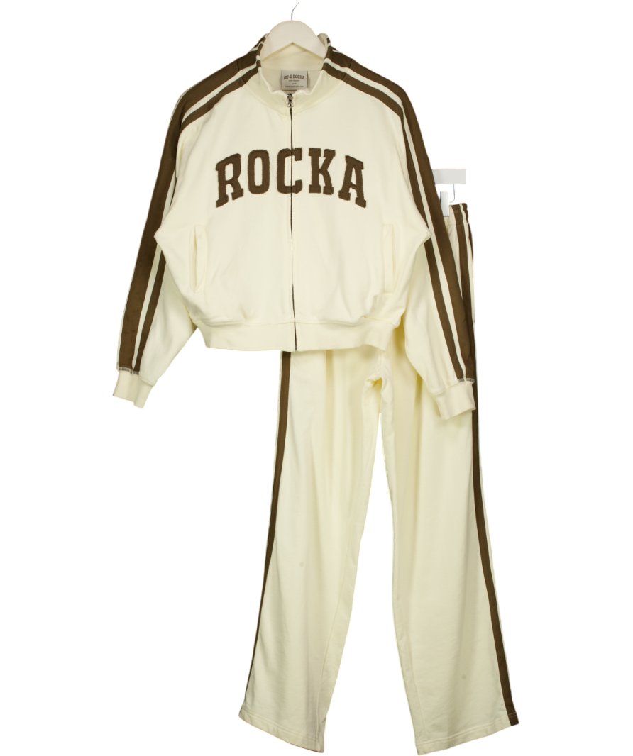 RU & ROCKA 2-piece Cream City Stripes Zip Jacket And Straight Leg Jogger Set UK S