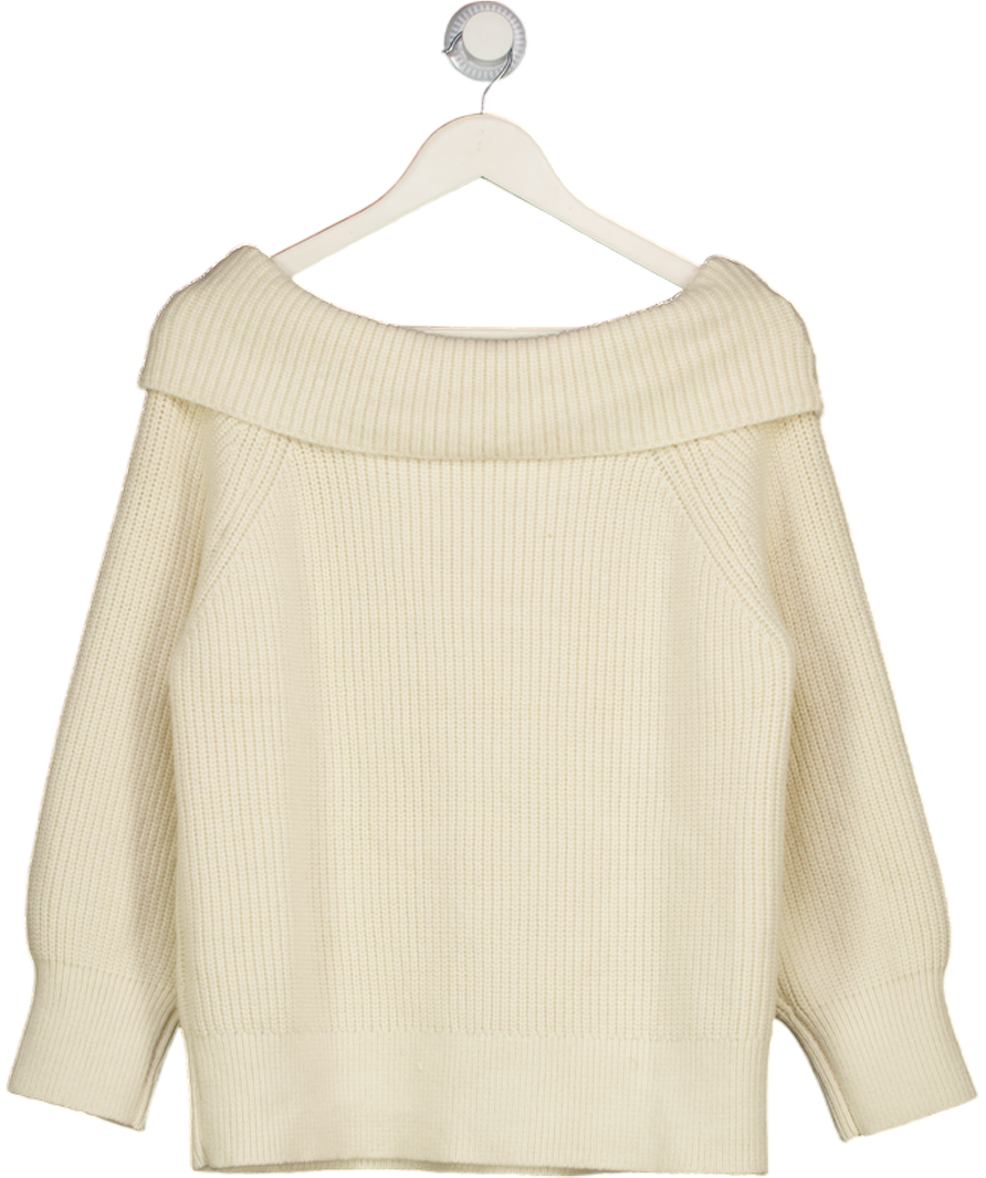 NEW LOOK Cream Ribbed Bardot Knit Jumper UK 14