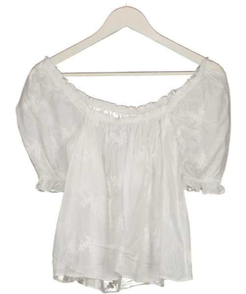 & Other Stories White Smocked Puff Sleeve Embroidered Blouse UK 6