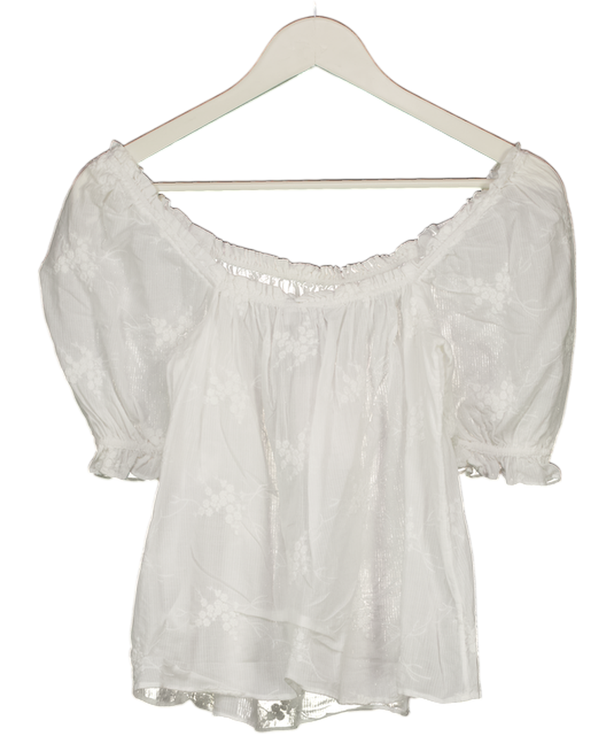 & Other Stories White Smocked Puff Sleeve Embroidered Blouse UK 6