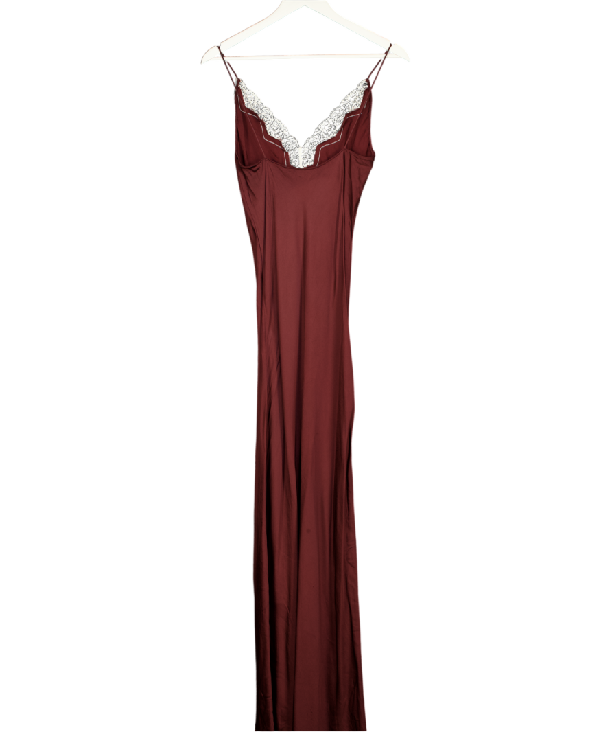 ZARA Brown / Cream Satin Lace Trim Slip Dress UK S