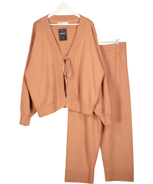FREE PEOPLE 2-piece Dark Beige Knit Loungewear Set UK XL