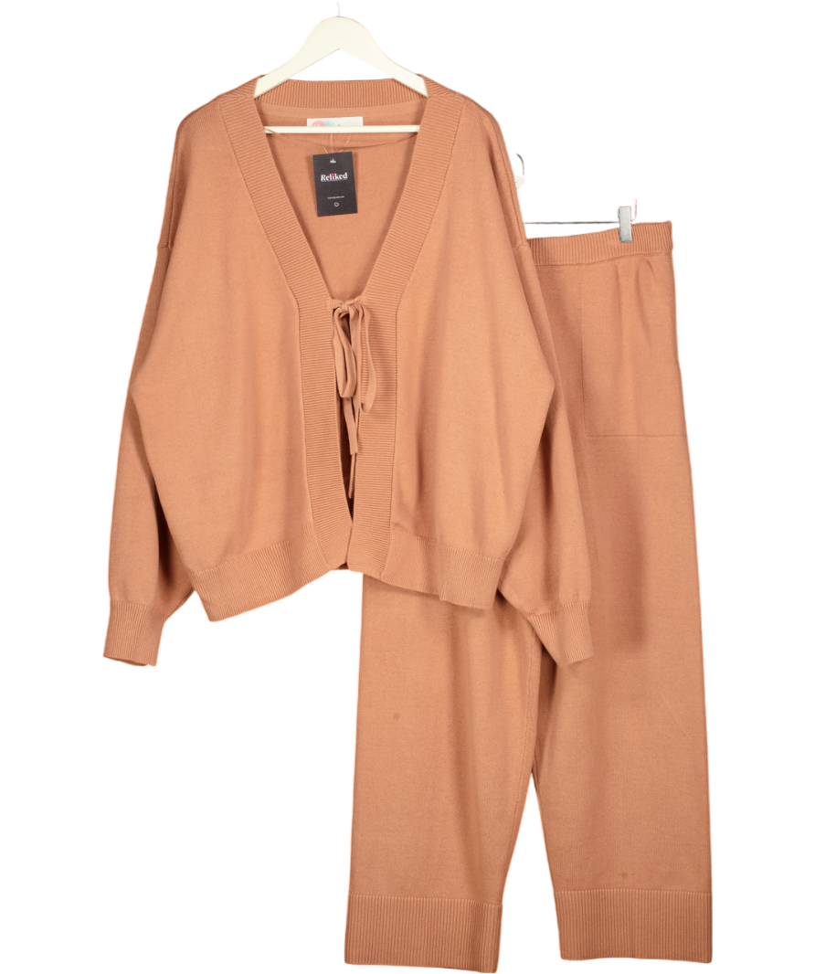 FREE PEOPLE 2-piece Dark Beige Knit Loungewear Set UK XL
