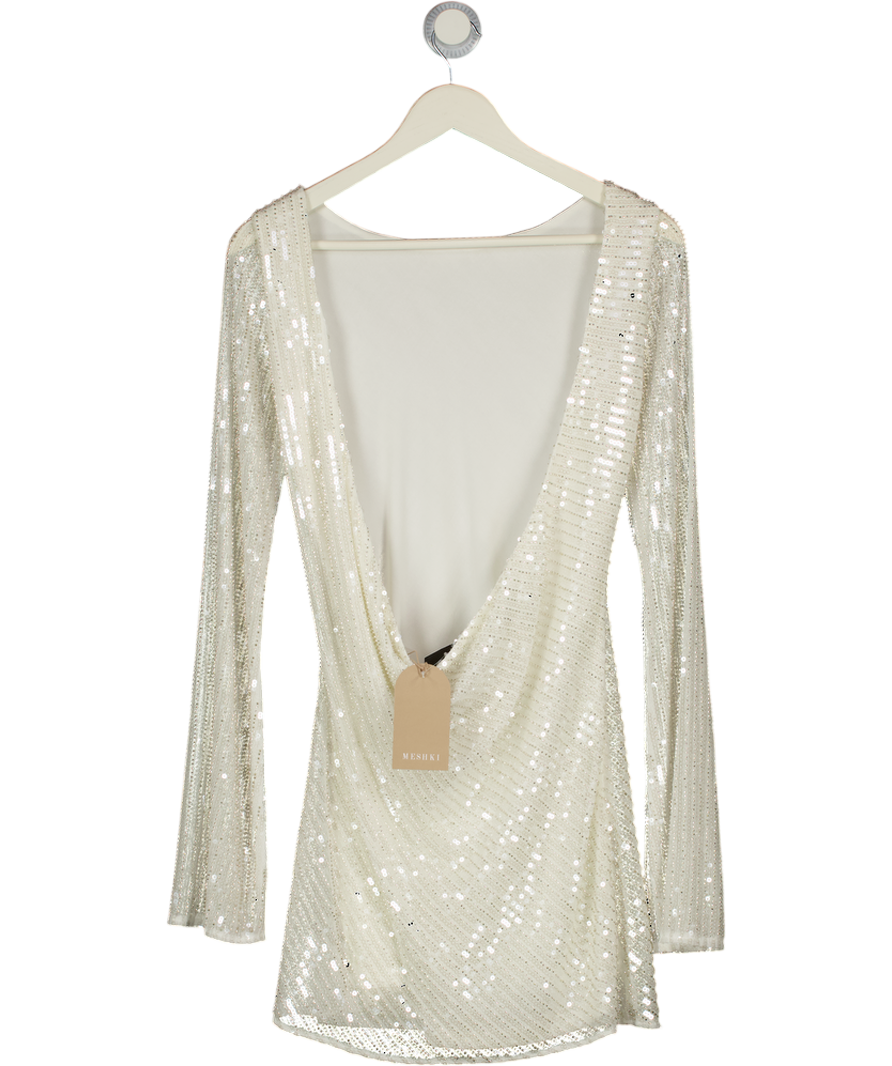 MESHKI Nala Sequin Mini Dress - White UK XS