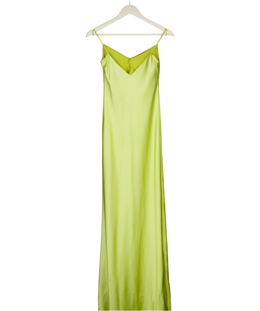GALVAN LONDON Lime Green Silk Satin Maxi Slip Dress UK 6