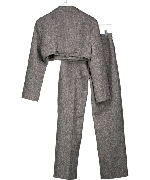 maniere de voir Grey Wide-shoulder Tailored Crop Blazer (uk8) And Pleated Trouser (uk10) Set UK S