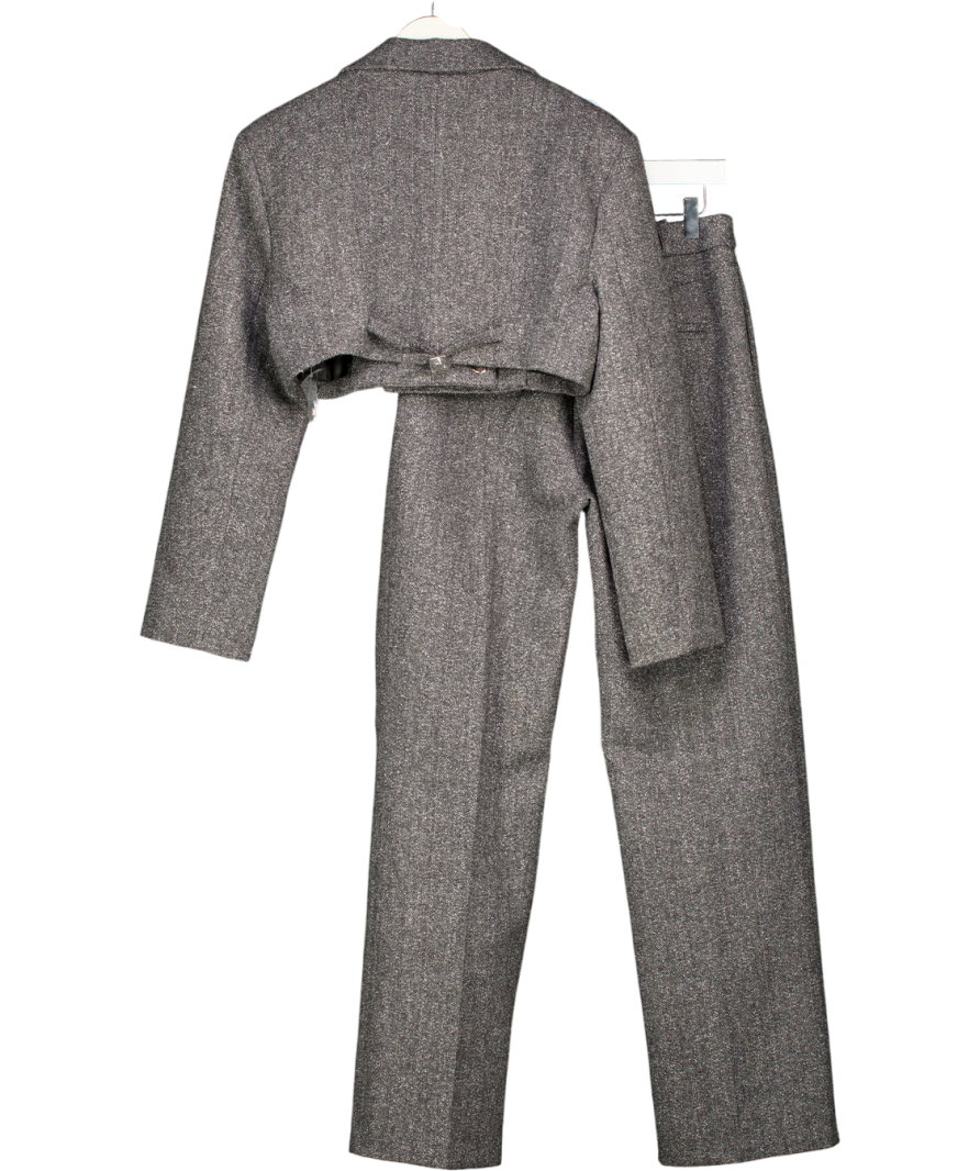 maniere de voir Grey Wide-shoulder Tailored Crop Blazer (uk8) And Pleated Trouser (uk10) Set UK S