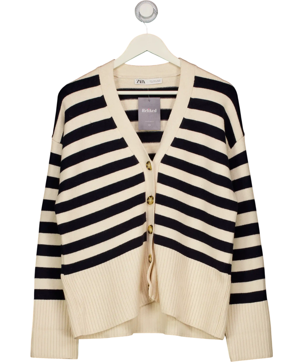 ZARA Cream Striped Knit Cardigan UK S