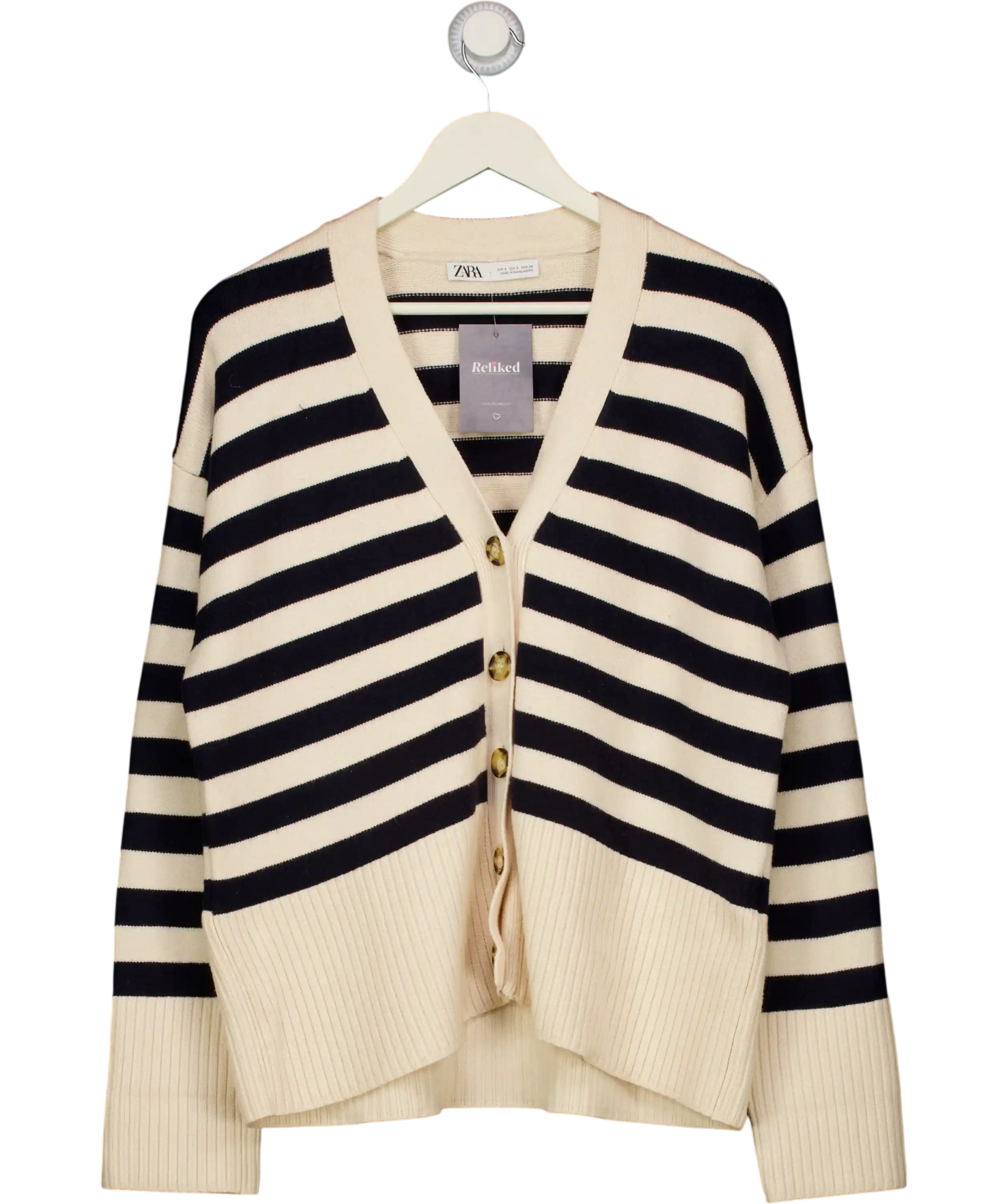 ZARA Cream Striped Knit Cardigan UK S
