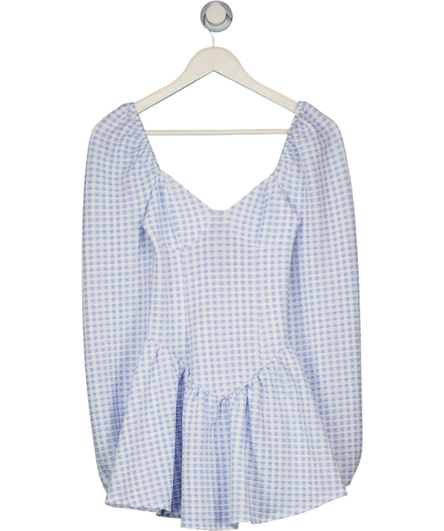 ASOS Blue Gingham Puff Sleeve Mini Dress UK 4