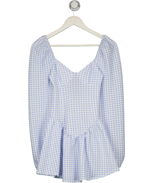 ASOS Blue Gingham Puff Sleeve Mini Dress UK 4