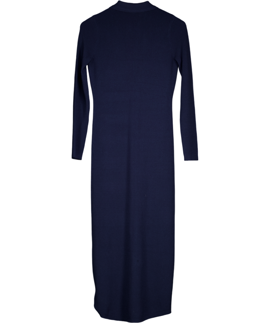 commense Blue Long Sleeve Button Knit Maxi Dress UK XS