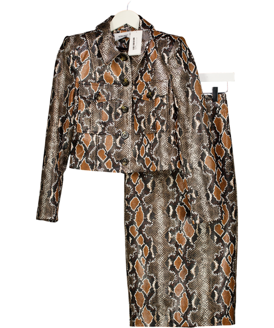 VERONICA BEARD Brown Fulham Cropped Snake-effect Jacket Sz0 UK 4