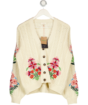 BODEN Cream Relaxed Cotton Cardigan, Cream/multi UK M