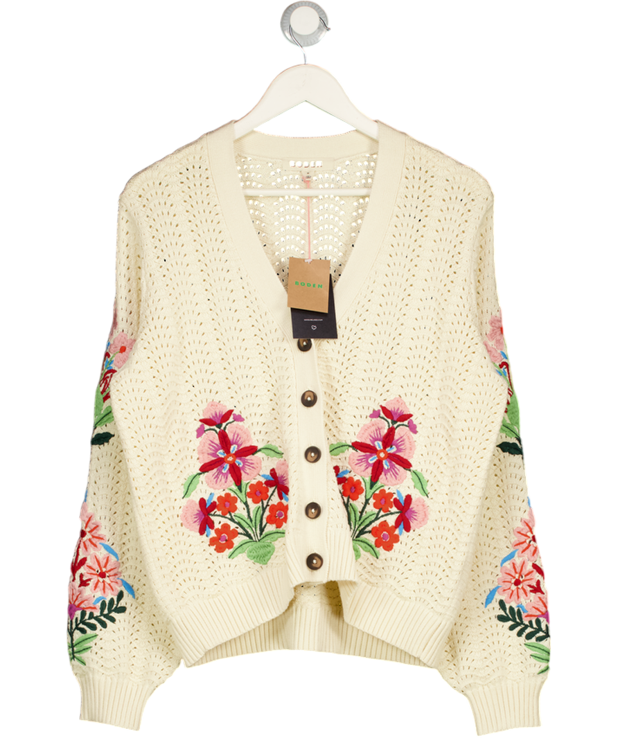 BODEN Cream Relaxed Cotton Cardigan, Cream/multi UK M