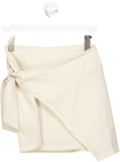 NA-KD Beige Linen Blend Mini Wrap Skirt UK XS