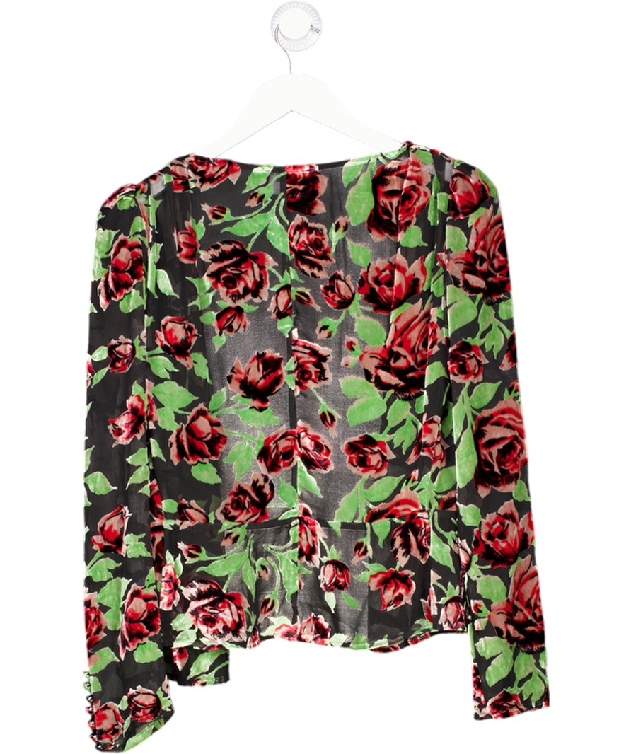 The Kooples Black Mesh Velvet Rose Long Sleeve Blouse UK 8