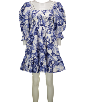 & OTHER STORIES Blue Smocked Puff Sleeve  Square Neck Mini Dress UK 12