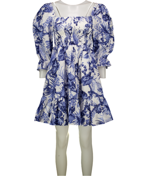 & OTHER STORIES Blue Smocked Puff Sleeve  Square Neck Mini Dress UK 10