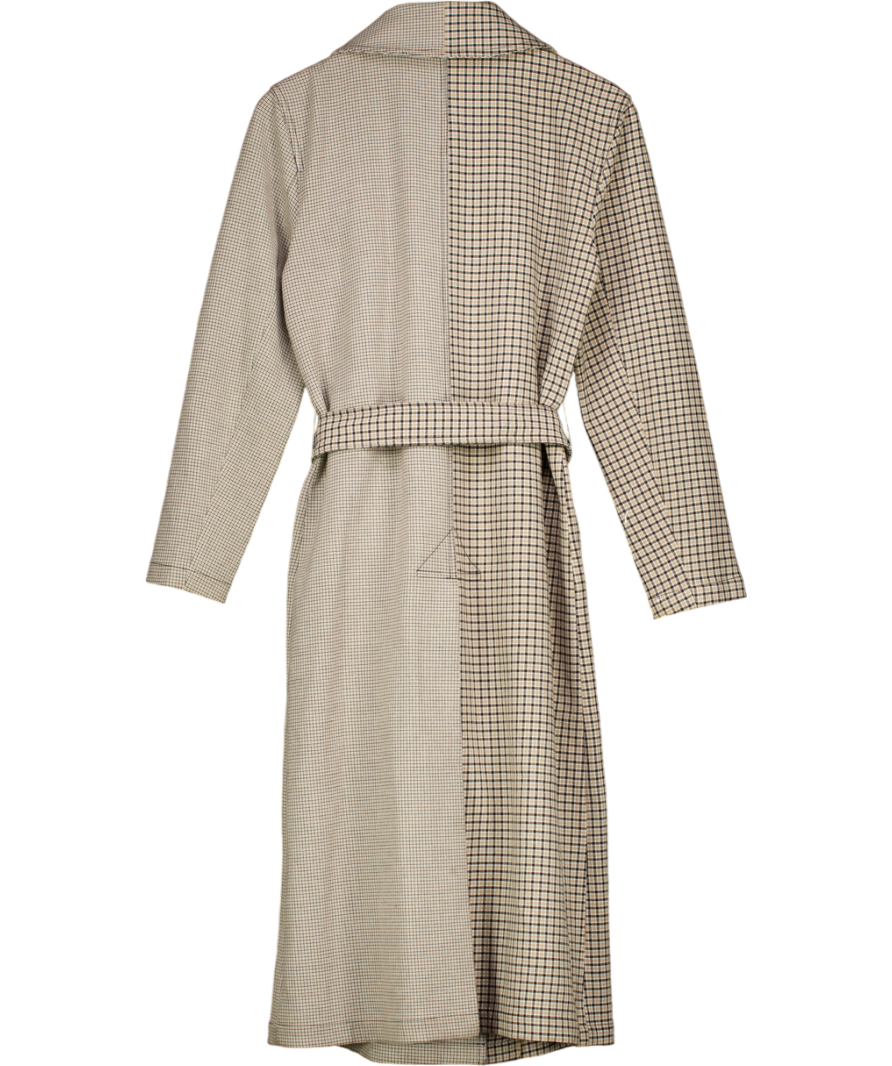 L'ACADEMIE Cream Cream/ Brown / Black Contrast Check Trench Coat UK S