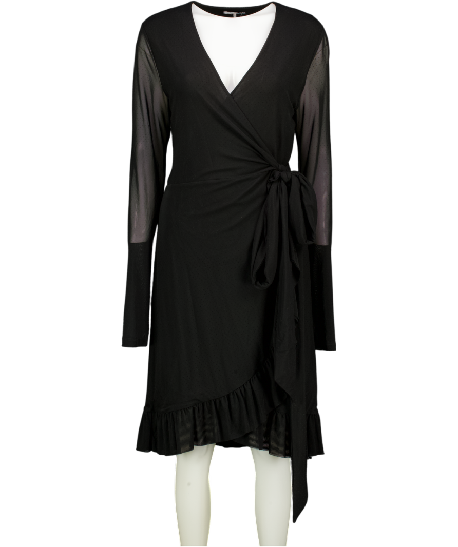 GANNI Black Mesh Dotted Wrap Dress UK 14