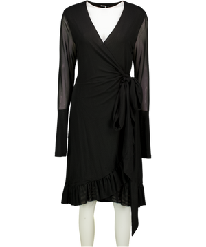GANNI Black Mesh Dotted Wrap Dress UK 14