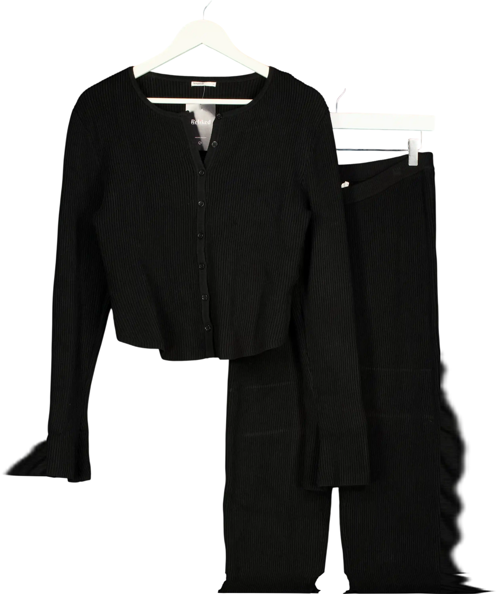 HOUSE OF CB 2-piece Ylvia Black Ribbed Knit Cardigan And Mitzi Leggings Set UK L+