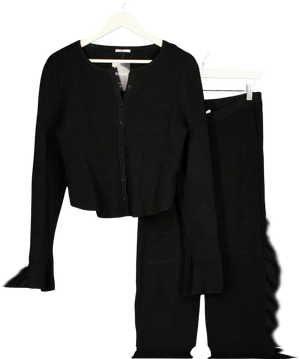 HOUSE OF CB 2-piece Ylvia Black Ribbed Knit Cardigan And Mitzi Leggings Set UK L+