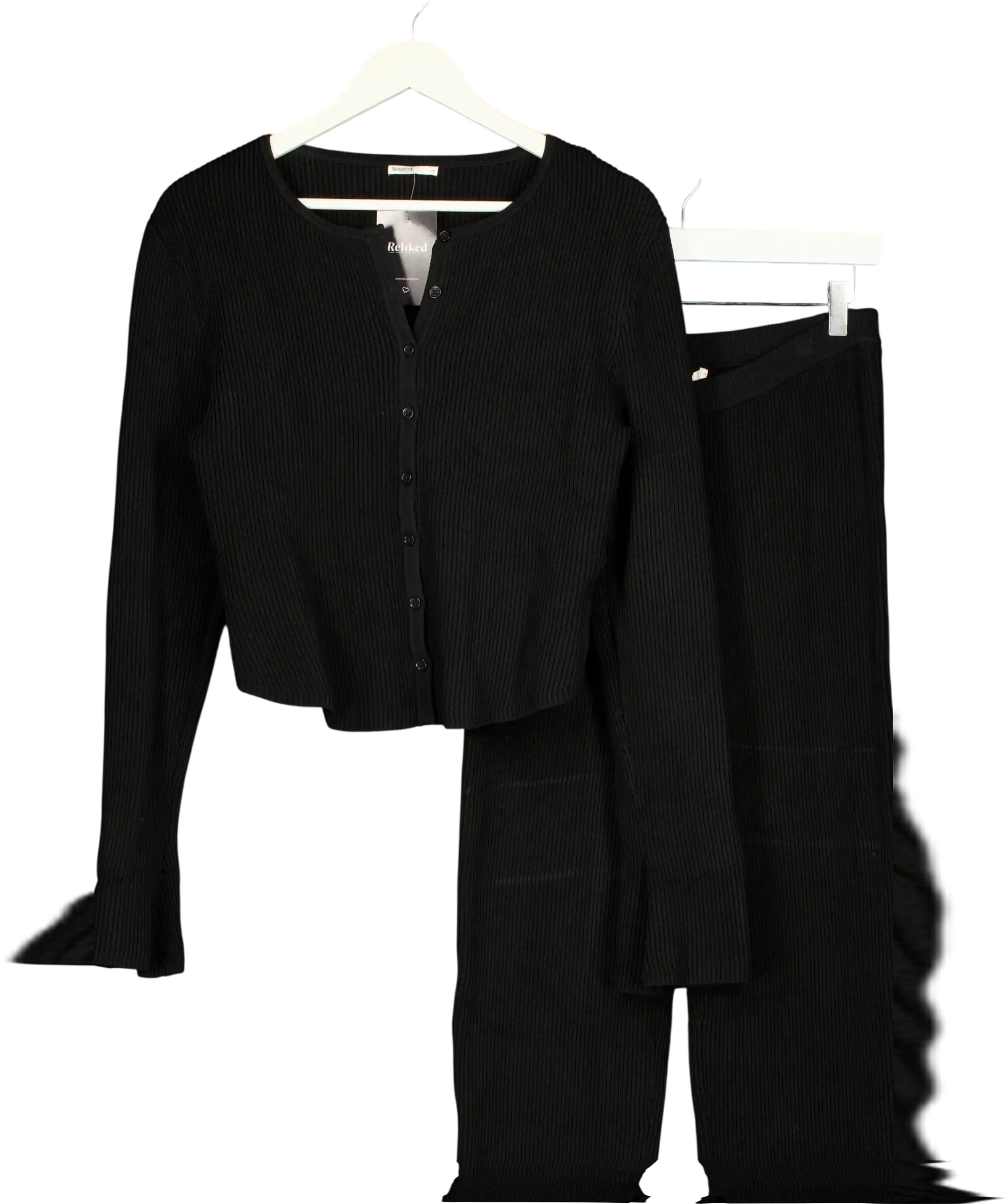 HOUSE OF CB 2-piece Ylvia Black Ribbed Knit Cardigan And Mitzi Leggings Set UK L+