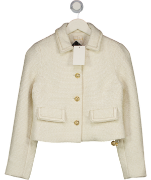 SUNSET ADORE Ivory White Wool Tweed Blazer UK S