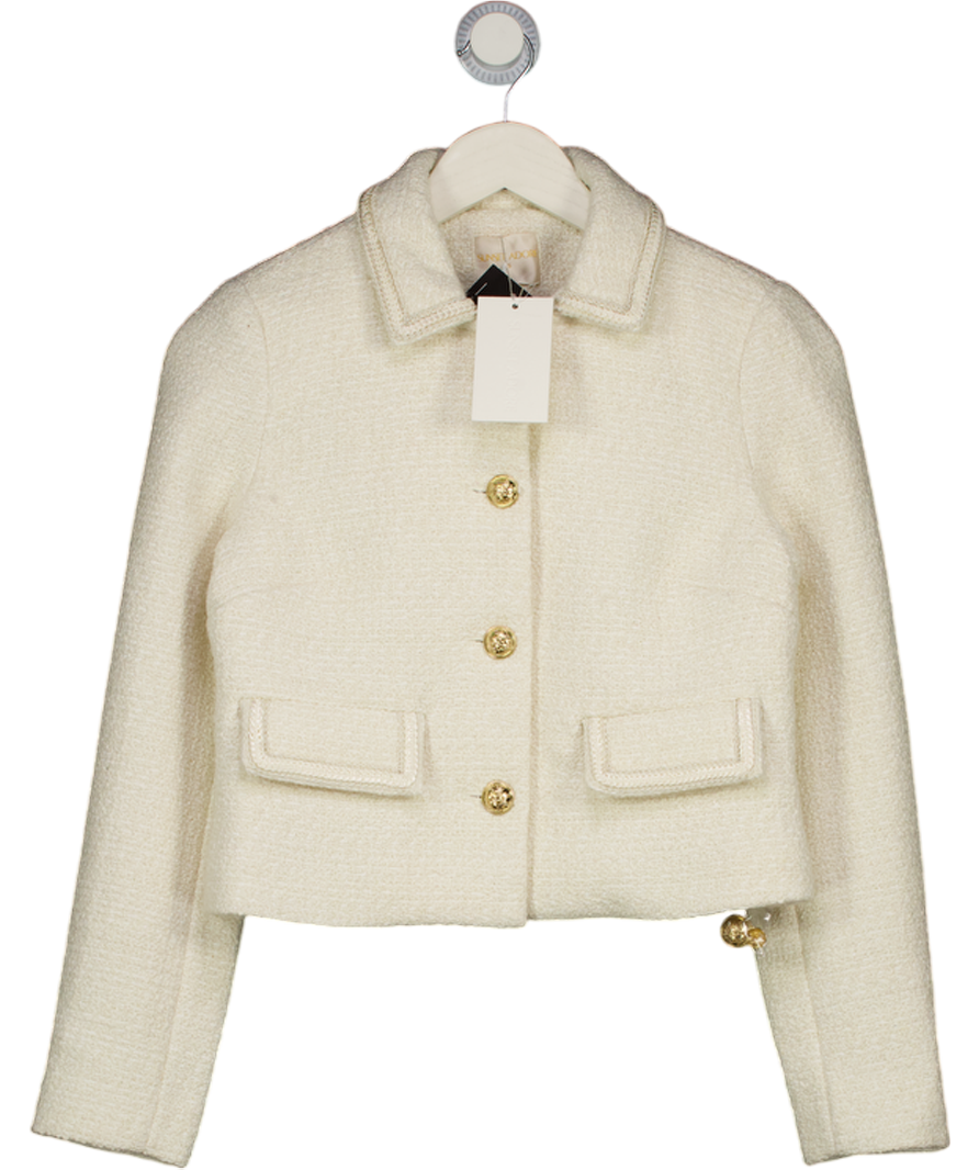 SUNSET ADORE Ivory White Wool Tweed Blazer UK S