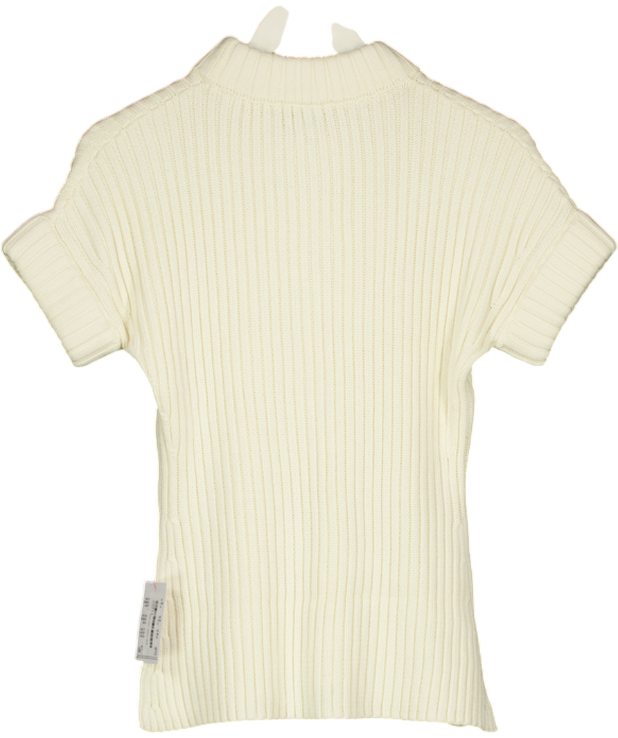 ASOS 100% Cotton Stuffed Neck Short Sleeve Knitted Split Side Tank In Cream UK XS