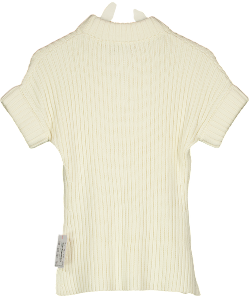 ASOS 100% Cotton Stuffed Neck Short Sleeve Knitted Split Side Tank In Cream UK XS