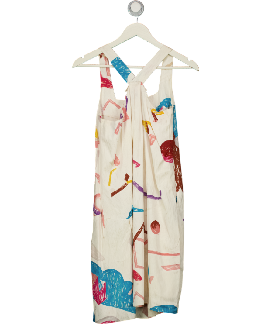 CHLOE White 100% Silk Abstract Print A-line Dress With Pockets Fr36 UK 8