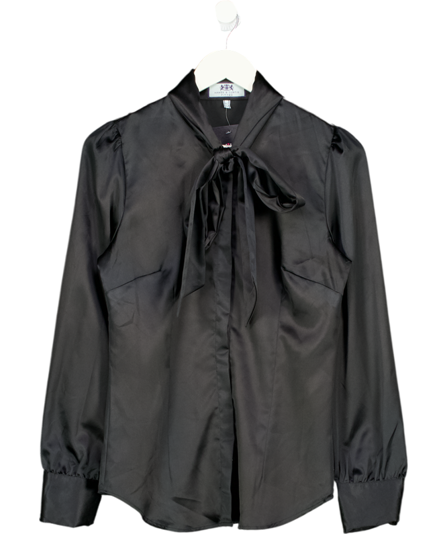 HAWES & CURTIS Black Pussybow Blouse Satin UK 12