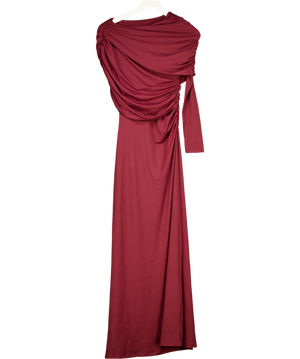 Commense Red Bodycon Asymmetrical Neck Long Sleeve Ruched Maxi Dress UK XS