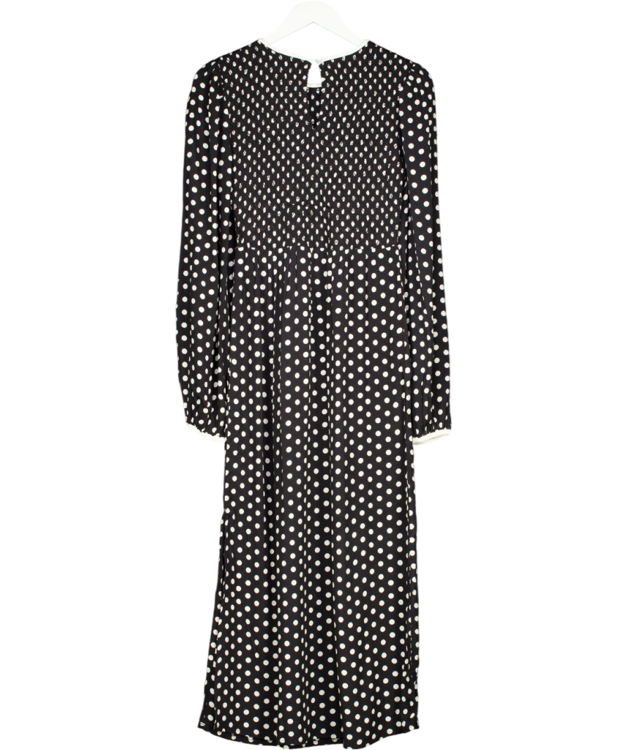River Island Black Long Sleeve Shirred Spot Midi Dress UK 8