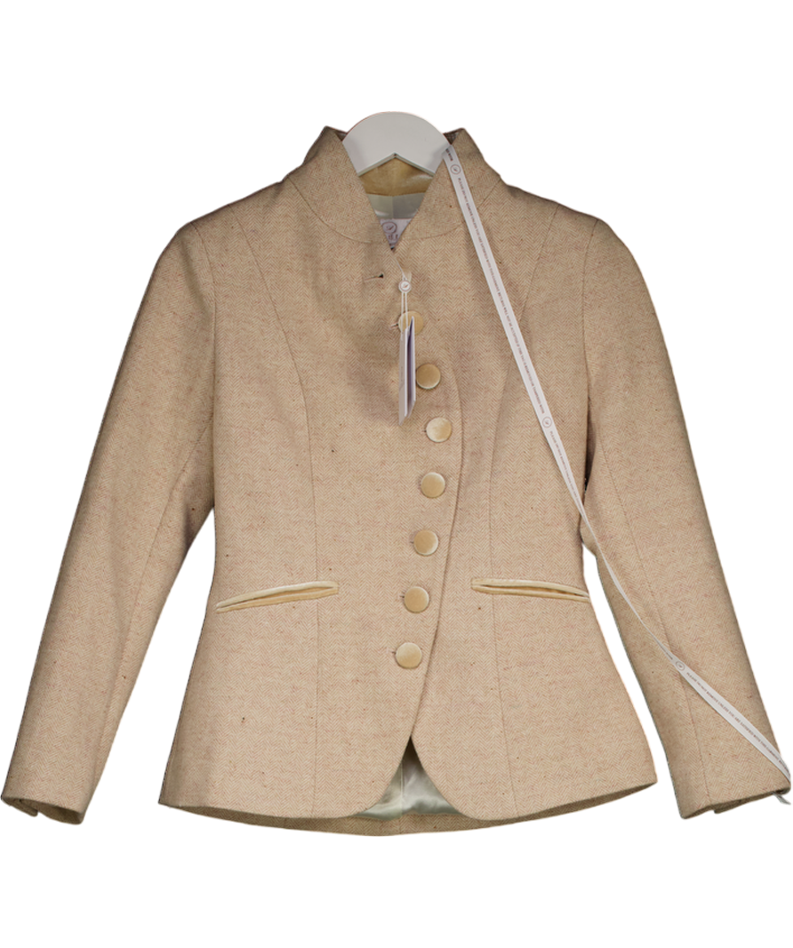 Aavelle Beige Chevron Tweed Curved Blazer UK S