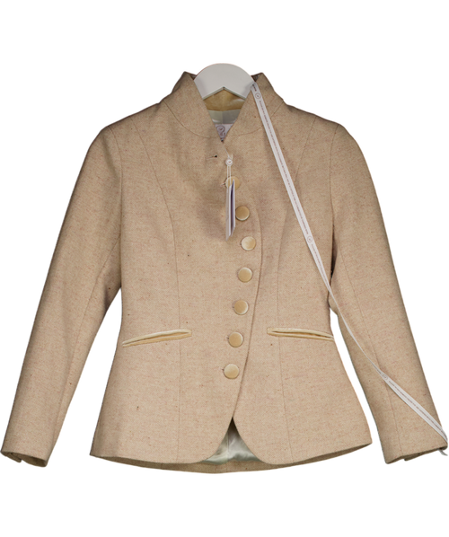 Aavelle Beige Chevron Tweed Curved Blazer UK S