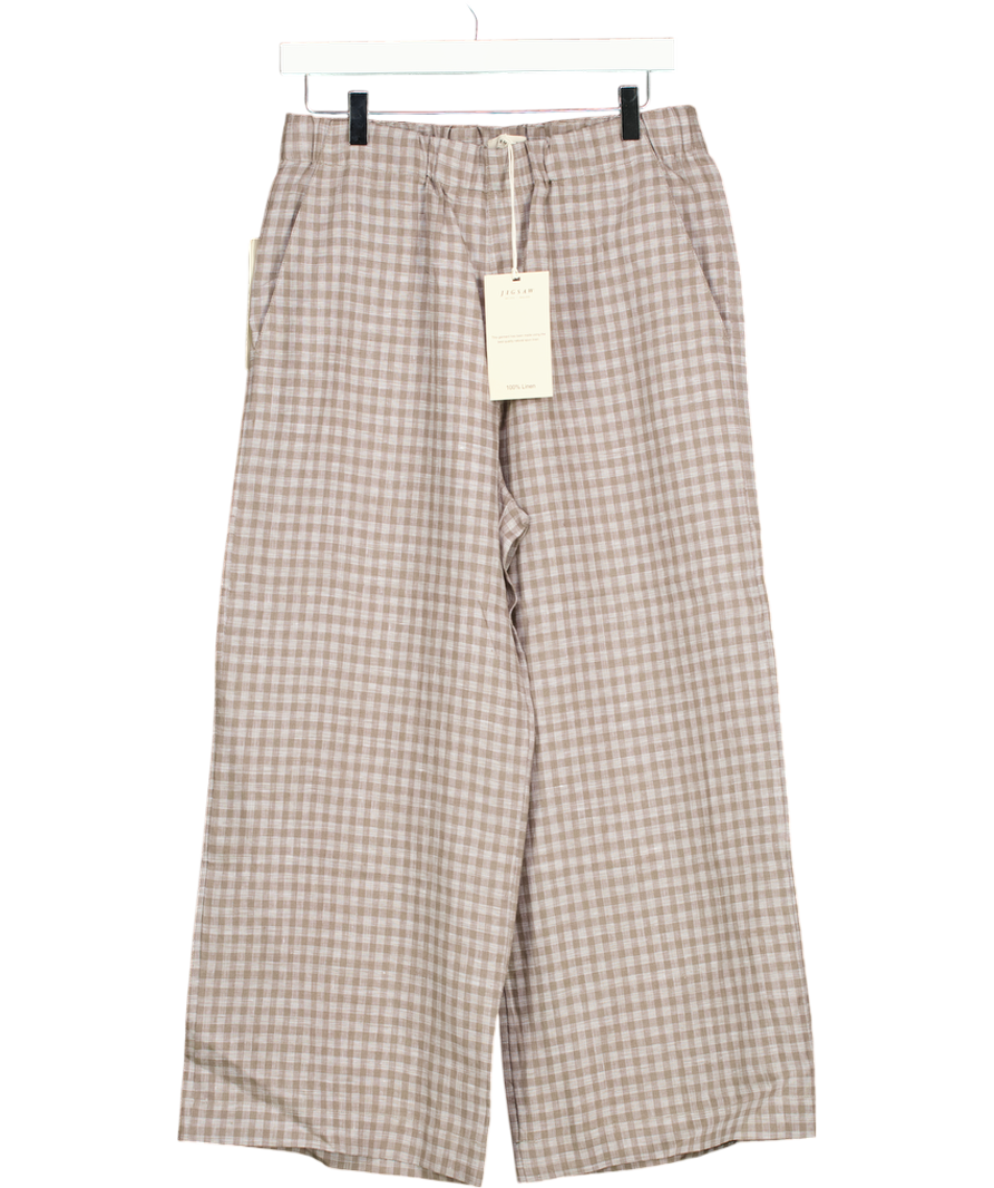Jigsaw Greenish Grey 100% Linen Checked Trousers UK 10