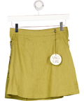 VRG GIRL Green Linen A-line Mini Skirt With Ring Detail UK 6